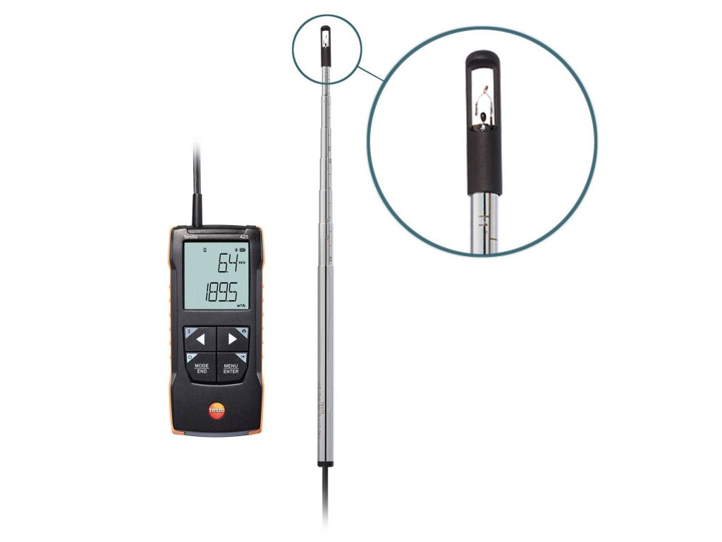 Digitálny anemometer so sondou so žeravým drôtikom a s pripojením k aplikácií 0563 0425 425 TESTO